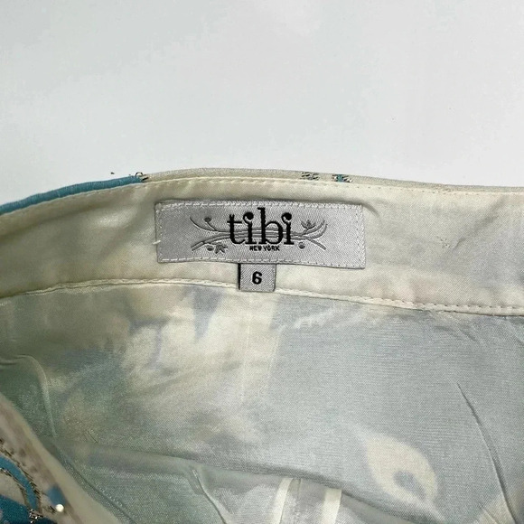 Tibi Skirt White Blue Paisley Gold Trim Mini Skirt Size 6 Pockets floral - Picture 7 of 11